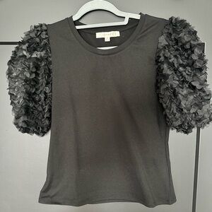 Black Ruffled Sleeve Top